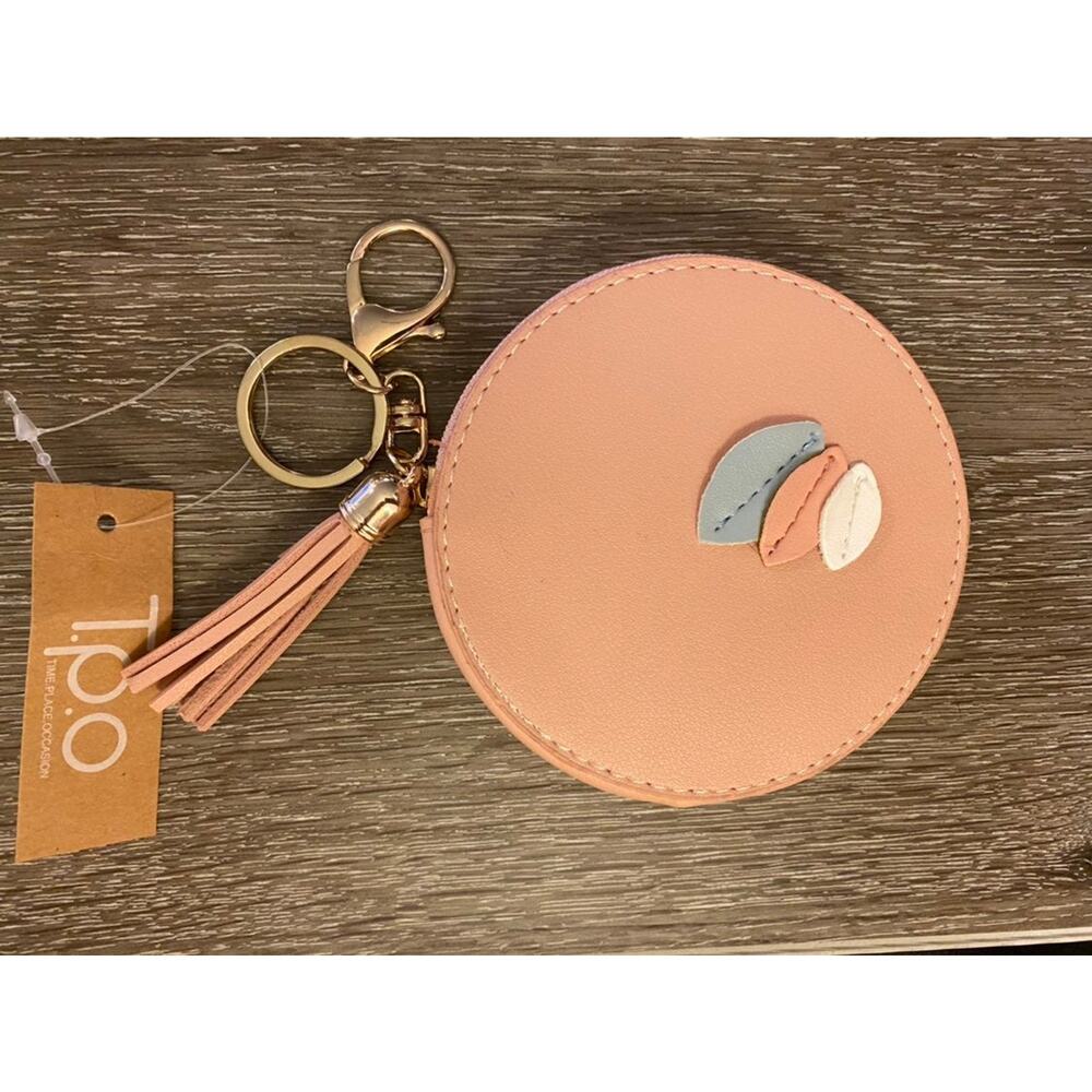 Pink Round Coin Purse Case Key Ring NEW